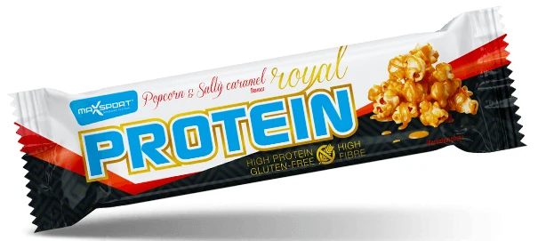 Glutenfreier Proteinriegel mit Karamell- und Popcorngeschmack und Karamellüberzug 60 g - MAXSPORT