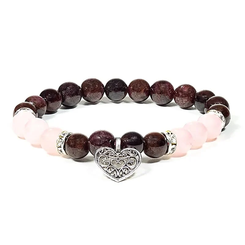 Armband 8mm Granat & Rosenkvarts