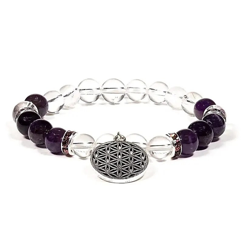 Armband 8mm Livets blomma Ametist