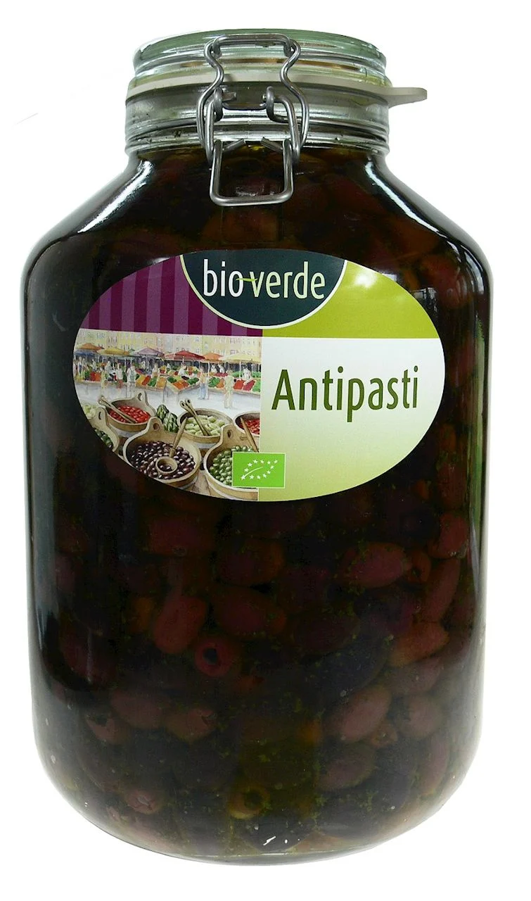 SCHWARZE OLIVEN KALAMATA OHNE PESTILLE UND KRÄUTER IN ÖL BIO 4,55 kg (Glas) - BIO-VERDE