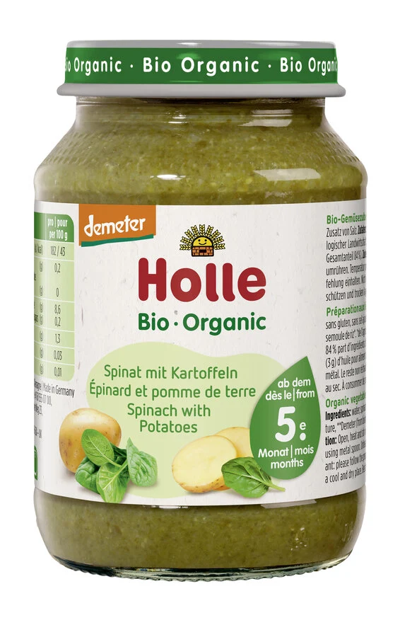 Glutenfrei ab 5 Monaten DEMETER Spinat und Spinat ohne Zuckerzusatz BIO 190 g (Glas) - HOLLE