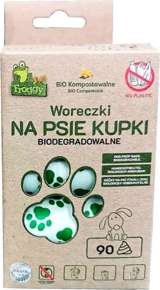 TASCHEN FÜR DIE HUNDERICHTUNG (KOMPOSTIERBAR UND BIOLOGISCH ABBAUBAR) 6 ROLLEN 90 Stück - FROGGY
