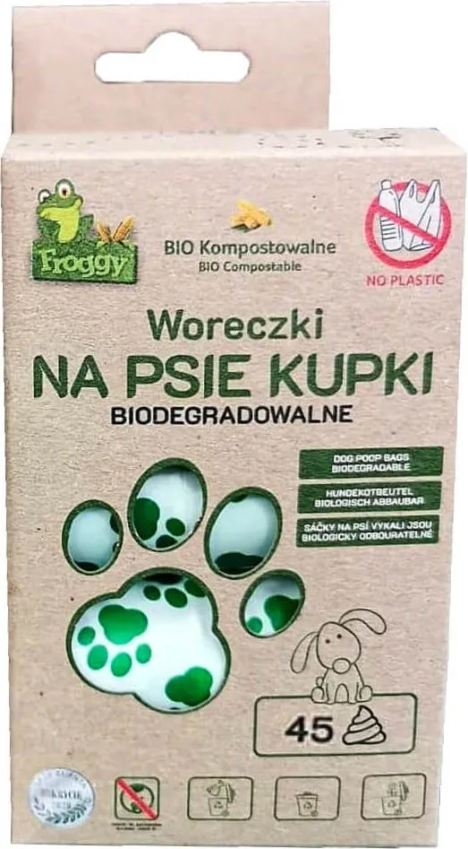 TASCHEN FÜR HUNDERICHTUNG (KOMPOSTIERBAR UND BIOLOGISCH ABBAUBAR) 3 ROLLEN 45 Stück - FROGGY