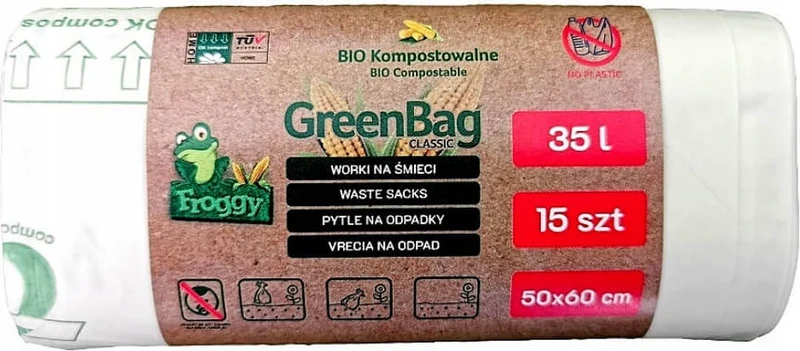 TASCHE FÜR ORGANISCHE UND GEMISCHE ABFÄLLE (KOMPOSTIERBAR) 35 L 15 Stück - FROGGY (GREENBAG)