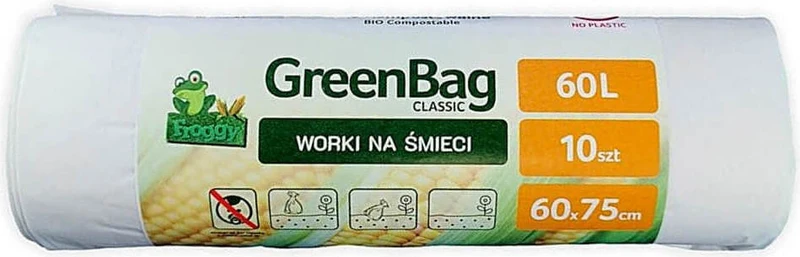 TASCHE FÜR ORGANISCHE UND GEMISCHE ABFÄLLE (KOMPOSTIERBAR) 60 L 10 Stück - FROGGY (GREENBAG)