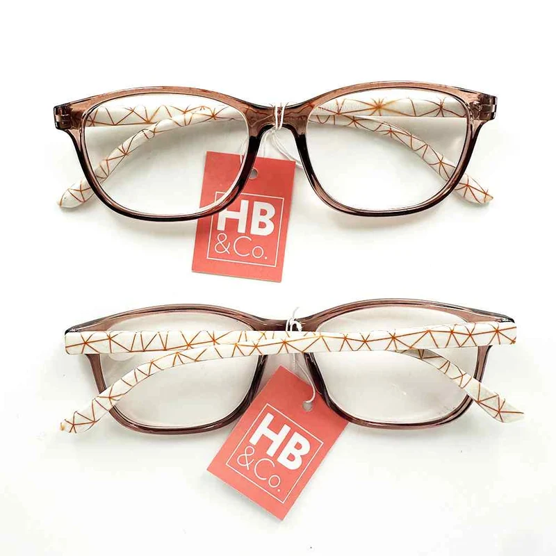 HB&Co Fashion Reading Glass +2 Brown and Cream Geometric