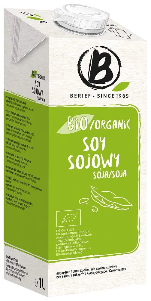 GLUTENFREIES NATÜRLICHES SOJAGETRÄNK OHNE ZUCKER BIO 1 L - BERIEF DATUM: 01.2026