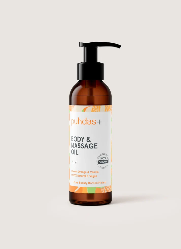 Puhdas+ Kropps- och massageolja Apelsin & Vanilj 150 ml