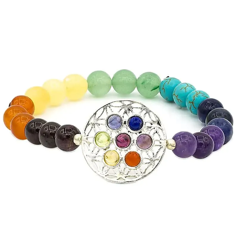 Rannekoru 8mm Chakra & Elämänkukka