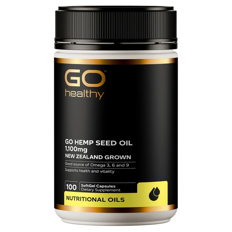GO Healthy GO Hemp Seed Oil Supplements 1,100mg NZ Grown Hemp Seed 100 Caps