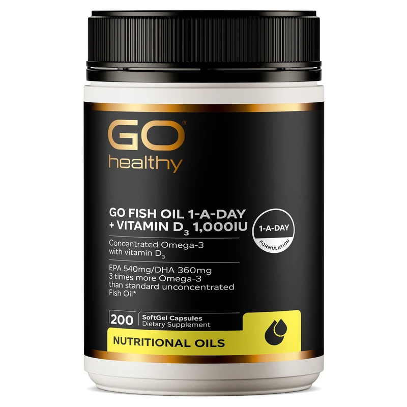 GO Healthy GO Fish Oil + Vitamin D3 Supplement 1-A-Day 1000IU 200 Caps
