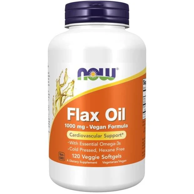 NOW FOODS Flax Oil Vegan Formula - Leinsamenöl 1000 mg (120 Kapseln).