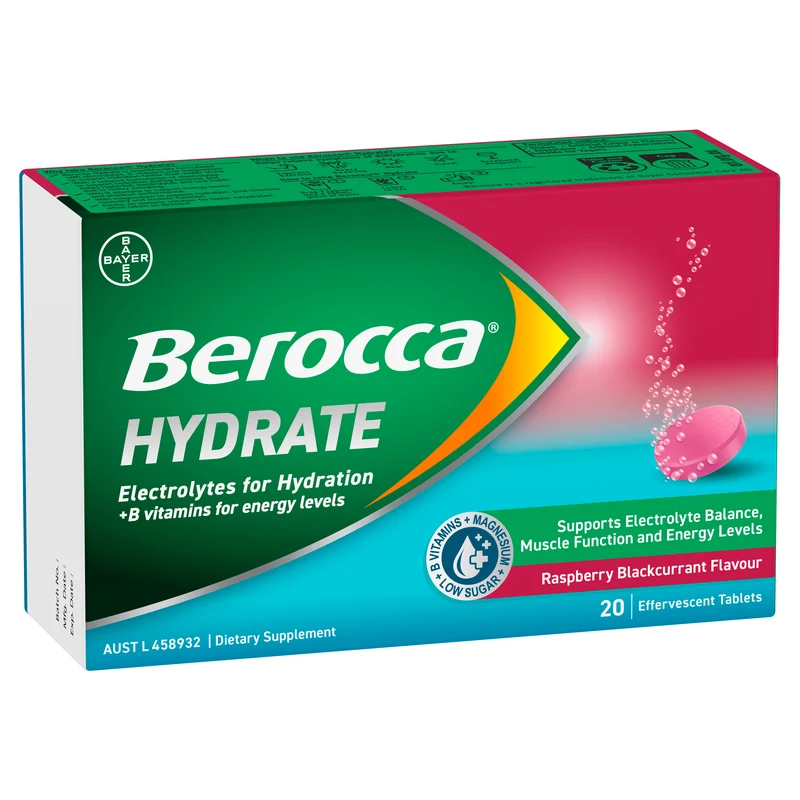 Berocca Hydrate Black Currant Effervescent Tablets 20s