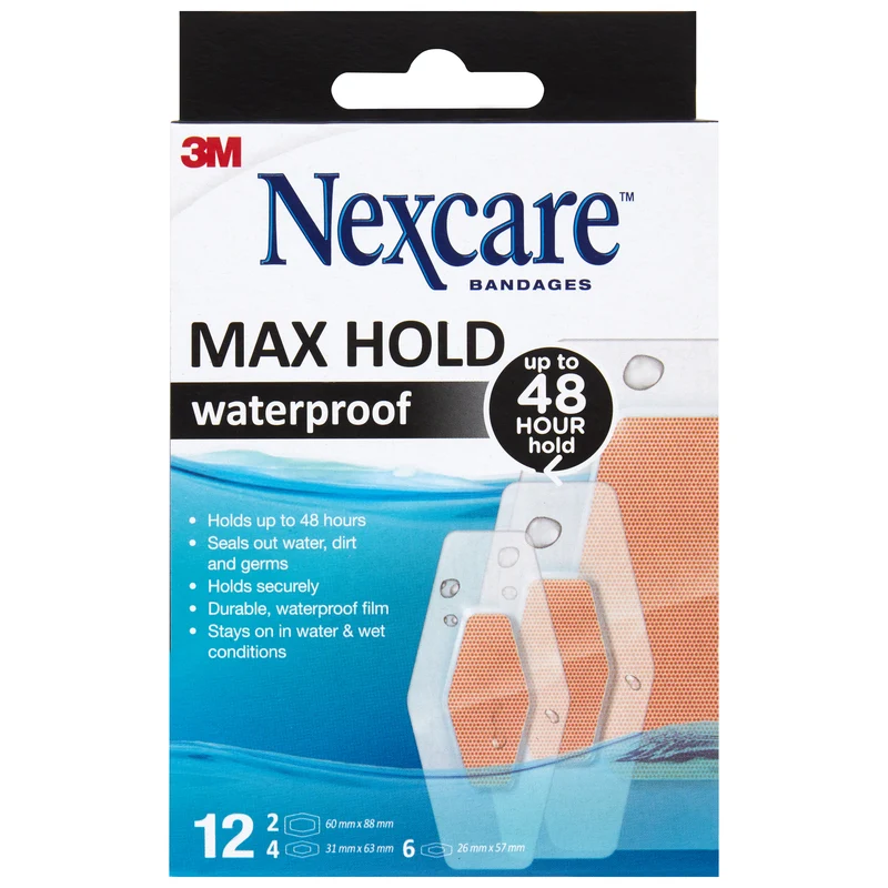Nexcare Max Hold Waterproof Bandages Asst 12pk