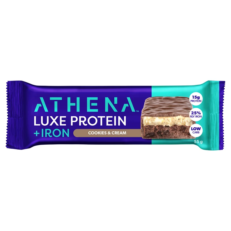 Athena Luxe Protein + Iron Cookies & Cream 55g bar