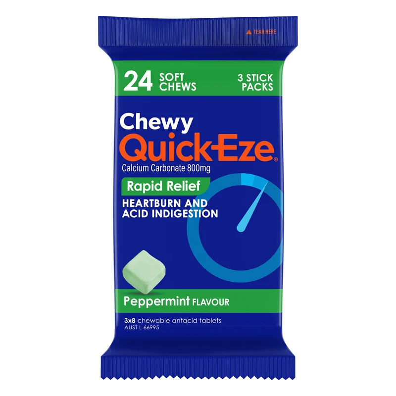 Quick-Eze Chewy Peppermint 8 Tablets 3 Pack