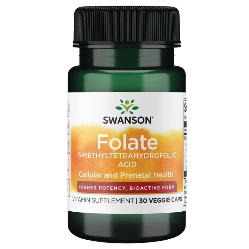 SWANSON Folate Quatrefolic 800 mcg - Folsäure (30 Kapseln).