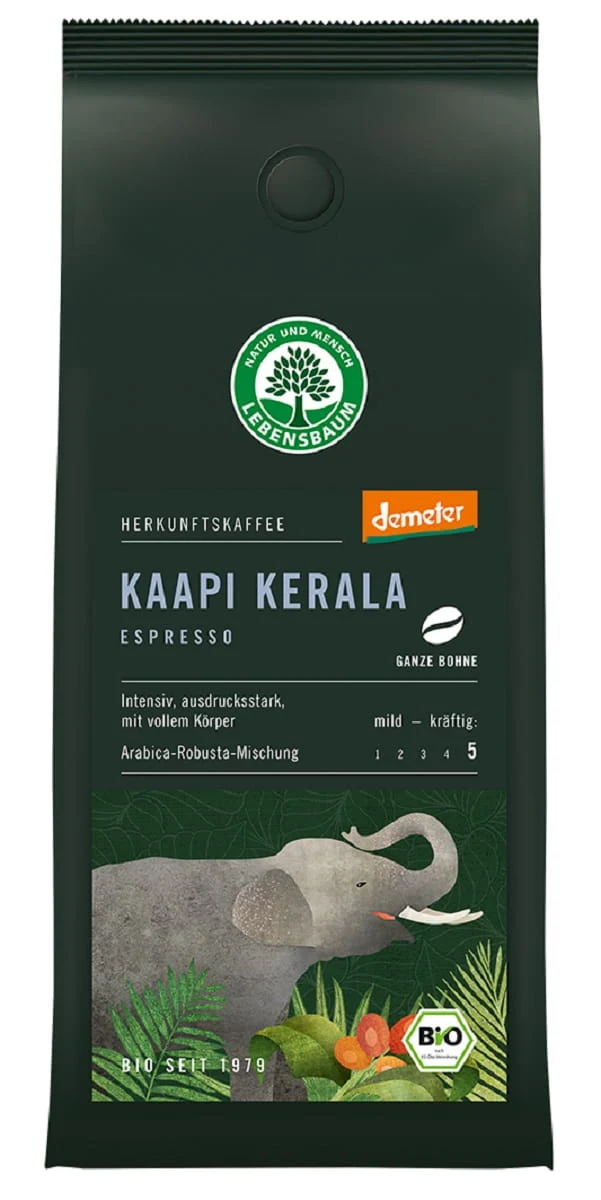 ARABICA/ROBUSTA VOLLER KAFFEE KAAPI KERALA ESPRESSO DEMETER BIO 250 g - LEBENSBAUM