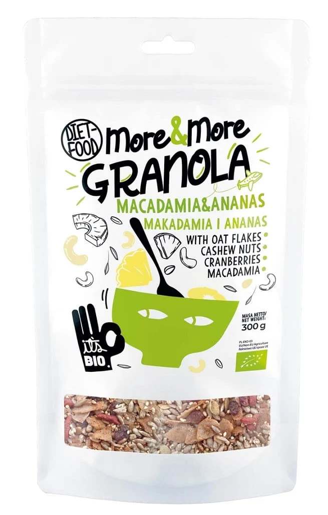 GRANOLA MIT MACADAMIA-NÜSSEN UND ANANEN BIO 300 g - DIET-NAHRUNG (MORE & MORE)