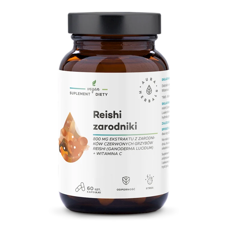 AURA HERBALS Reishi-Sporen 800mg + Vitamin C 60 Veg.-Kapseln.