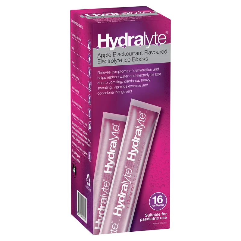 Hydralyte Electrolyte Ice Blocks Apple Blackcurrant Flavoured 16 Pack