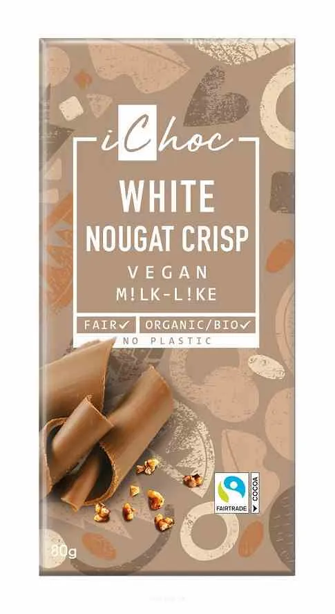 Ichoc Nougat Tab mit Haselnusskrokant BIO 80 g
