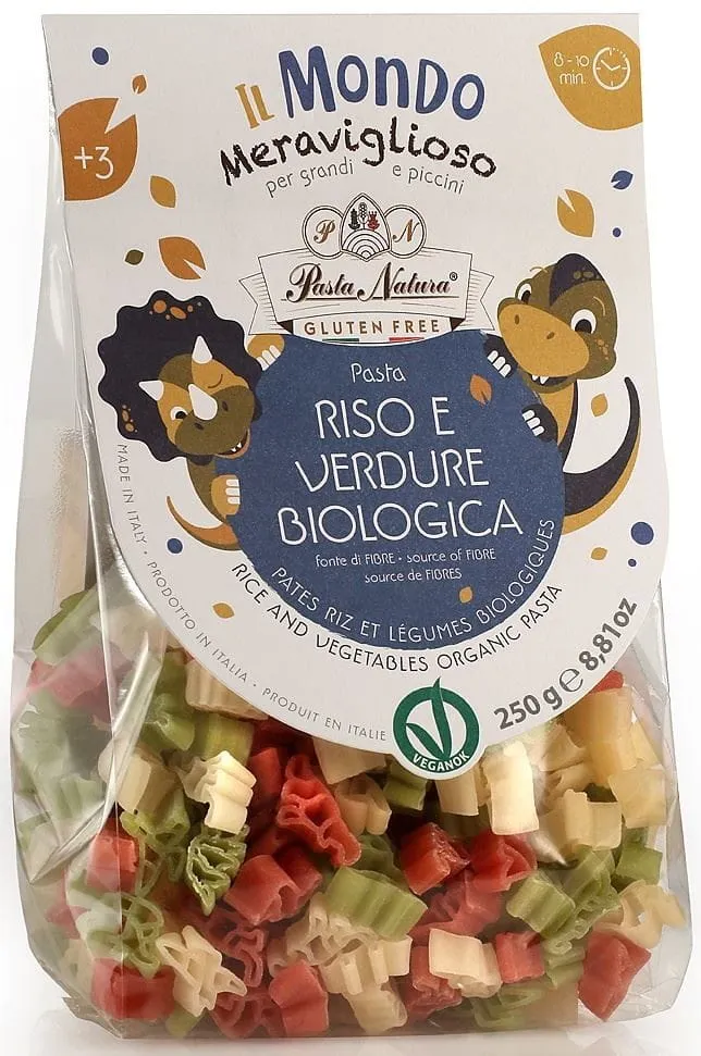 Glutenfreie DINOSAURS (DREIREIS) MAKARON FÜR KINDER BIO 250 g - PASTA NATURA