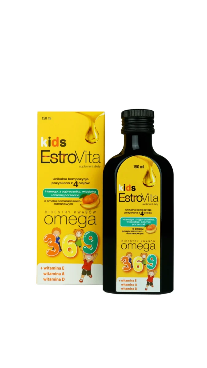 EstroVita Kids Omega 3-6-9 für Kinder 150 ml mit Orangen- und Bananengeschmack
