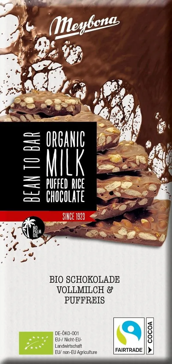 MILCHSCHOKOLADE MIT VORBEREITETEM REIS BIO 70 g - MEYBONA