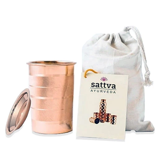KUPFERSTREIFENBECHER MIT DECKEL 350 ml - SATTVA