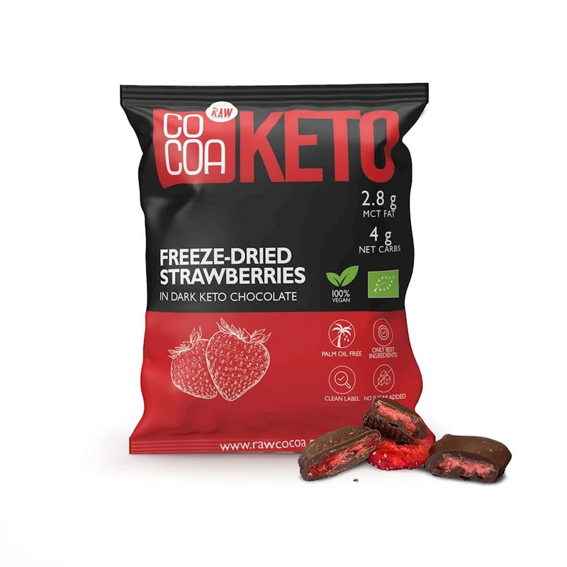 STRAWBERRIES IN DUNKELSCHOKOLADE OHNE ZUCKERZUGABE KETO BIO 40 g - COCOA