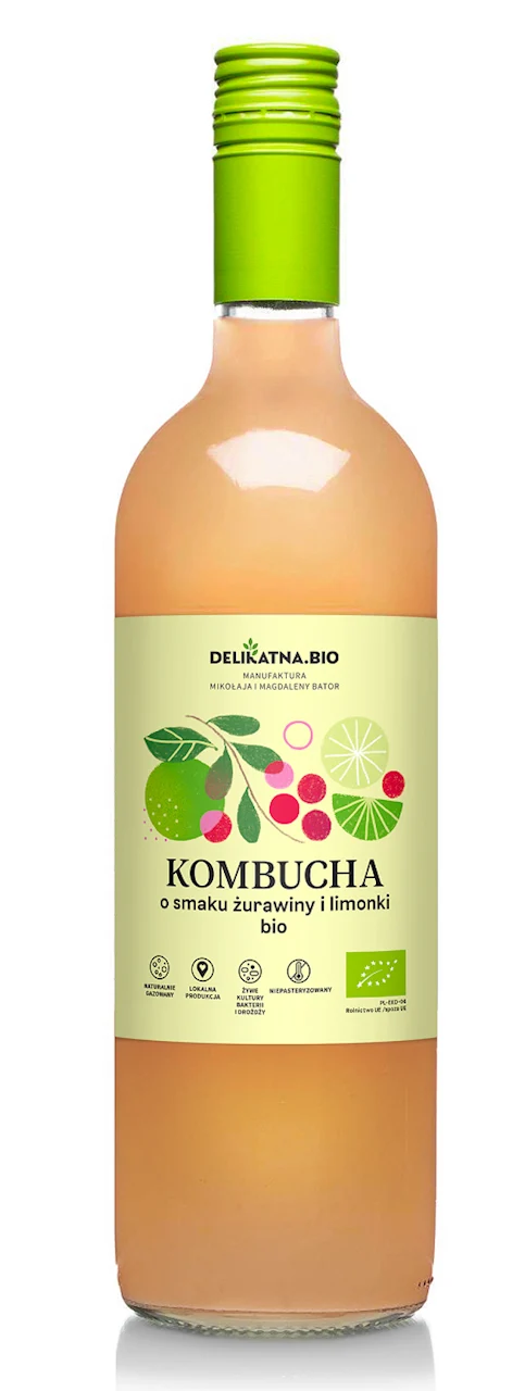 Kombucha mit Preiselbeeren und Limettengeschmack BIO 750 ml - DELICIOUS (ZAKWASOWNIA)