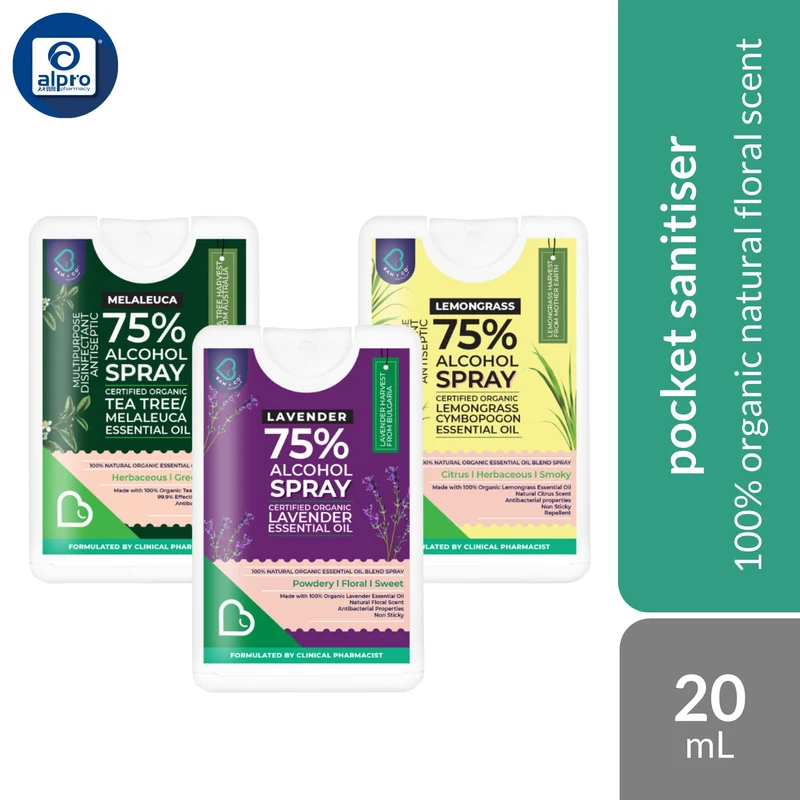 Bam & Co. Pocket Sanitizer (Lavender/ Lemongrass/ Tea Tree) 20mL | 100% Organic Natural Floral Scent