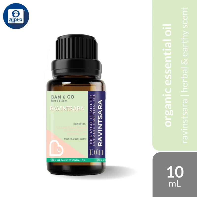 Bam & Co. Ravintsara Organic Essential Oil 10mL | Herbal & Earthy Scent
