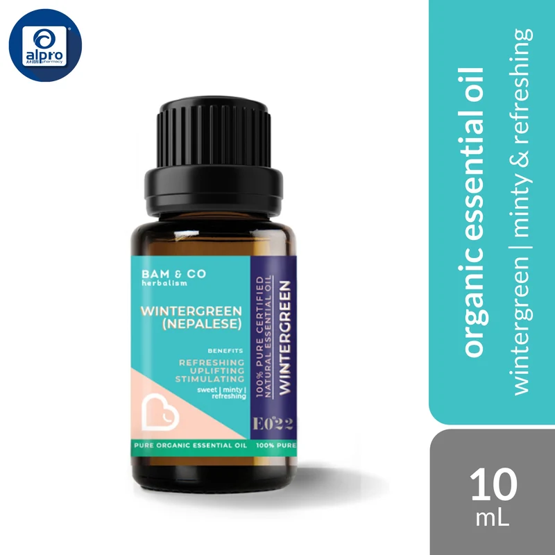 Bam & Co. Wintergreen Organic Essential Oil 10mL | Minty & Refreshing Scent