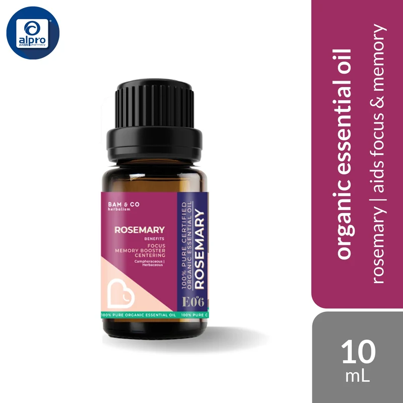 Bam & Co. Rosemary Organic Essential Oil 10mL | Aids Focus & Memory