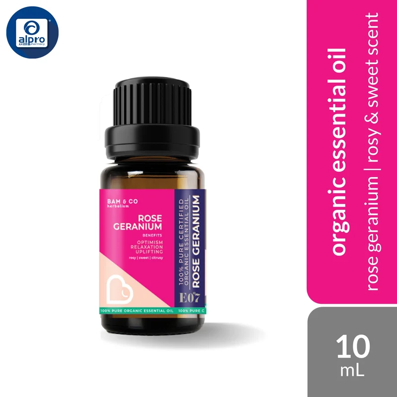 Bam & Co. Rose Geranium Organic Essential Oil 10mL | Rosy & Sweet Scent