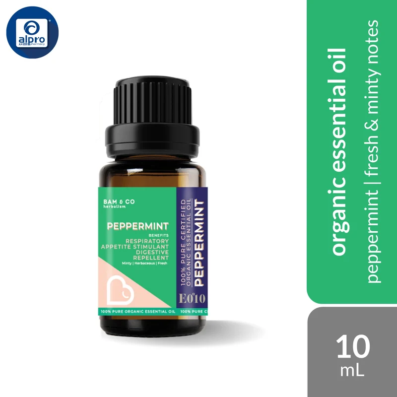 Bam & Co. Peppermint Organic Essential Oil 10mL | Fresh & Minty Notes