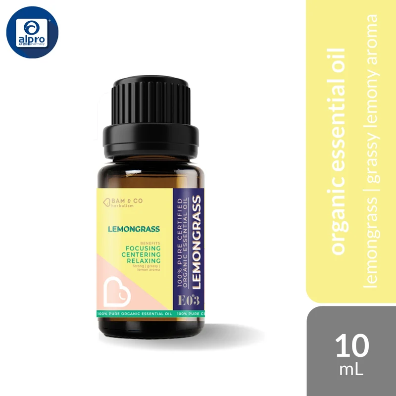 Bam & Co. Lemongrass Organic Essential Oil 10mL | Grassy Lemony Aroma