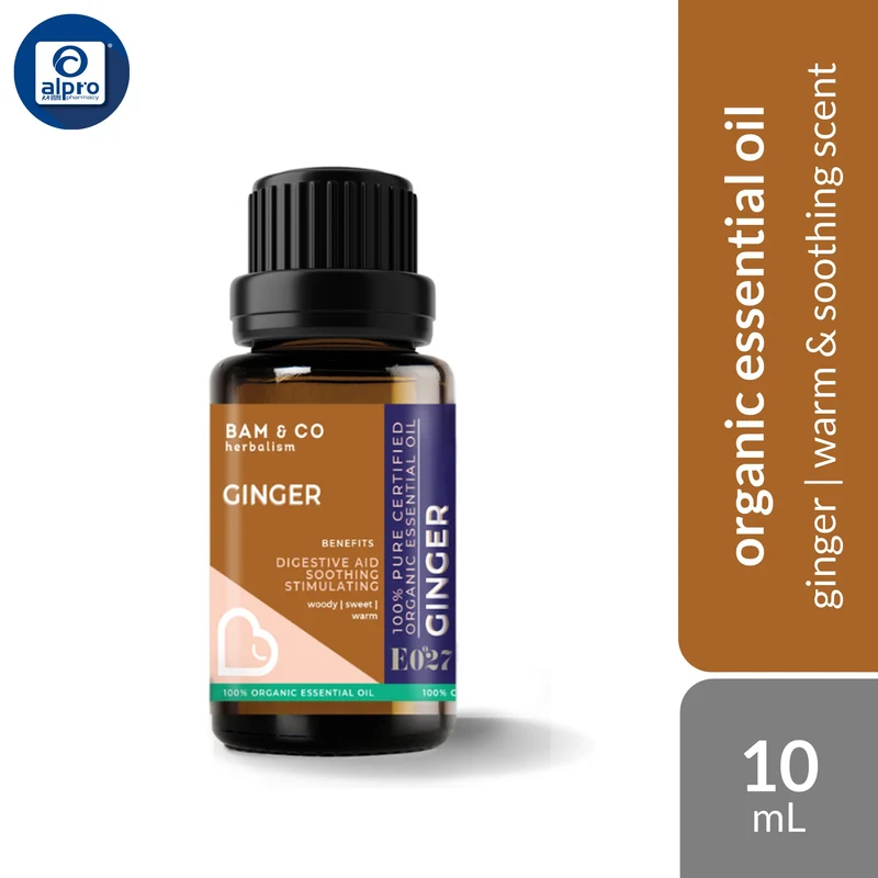 Bam & Co. Ginger Organic Essential Oil 10mL | Warm & Soothing Scent