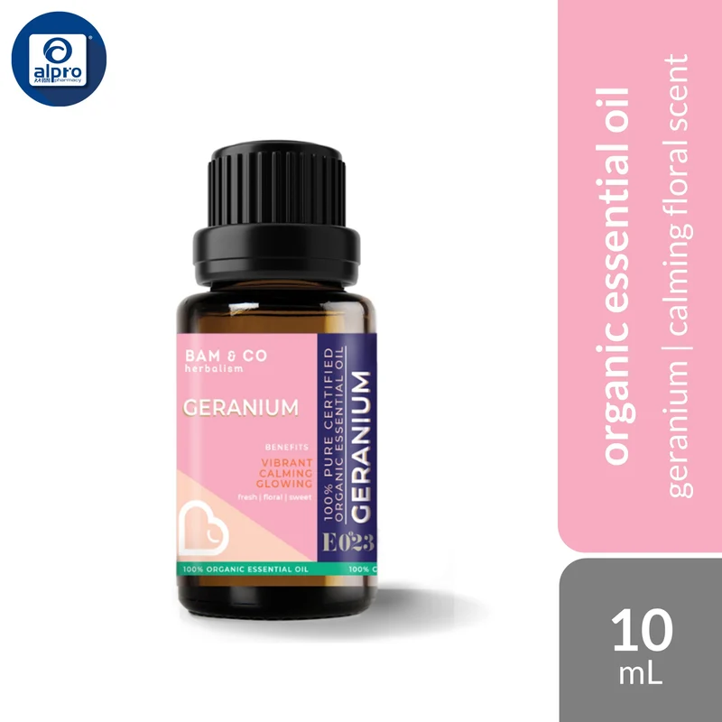 Bam & Co. Geranium Organic Essential Oil 10mL | Calming Floral Scent