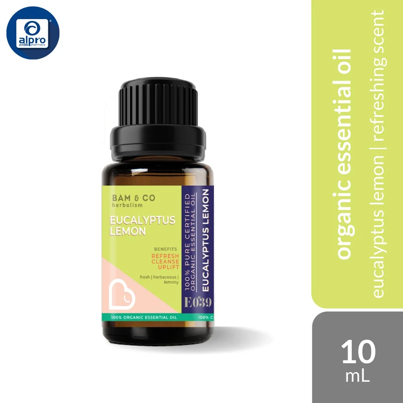 Bam & Co. Eucalyptus Lemon Organic Essential Oil 10mL | Refreshing & Uplifting Scent