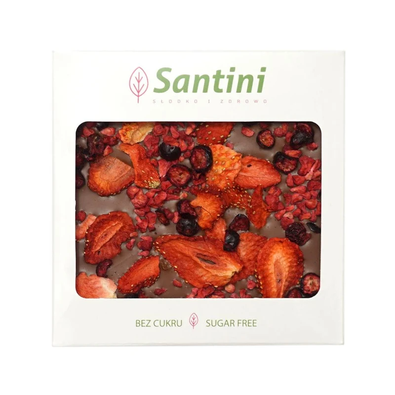 BEGLUTENFREIE MILCHSCHOKOLADE MIT ROSINEN, TRUSCUMBER UND MERRY 80 g - SANTINI