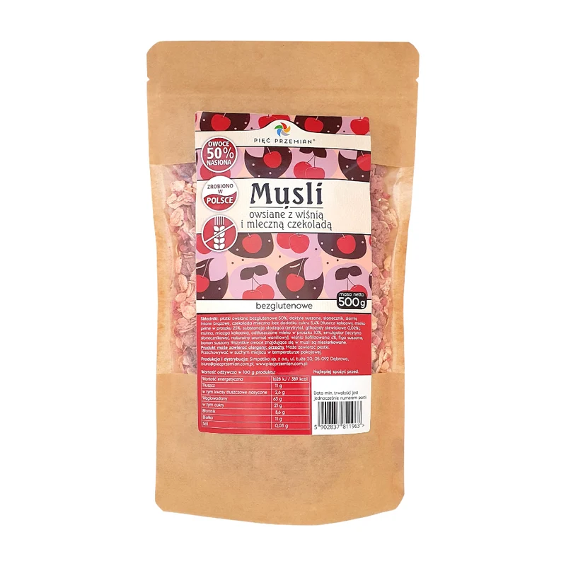 FIVE CHANGES Hafermüsli mit Kirsche und Milchschokolade glutenfrei 500g