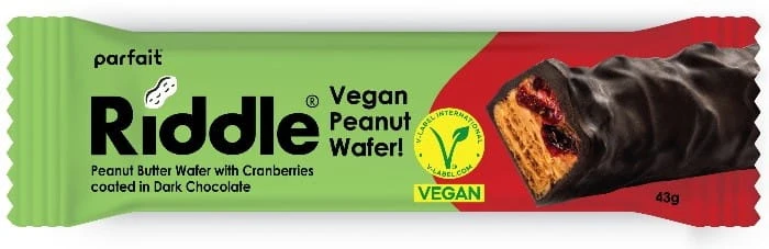 Veganer Riegel mit Erdnussbutter und Cranberrys in dunkler Schokolade 43 g RIDDLE