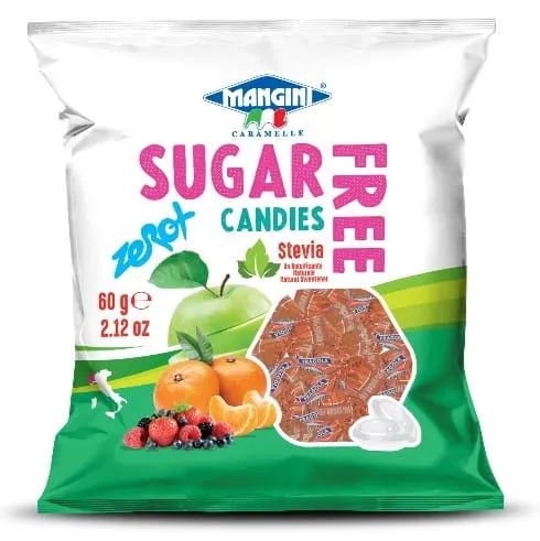 Bonbons mit Erdbeergeschmack und Stevia, zuckerfrei 60 g MANGINI