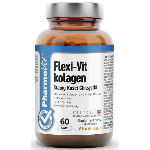 KAPSUŁKI NA WSPARCIE STAWÓW, KOŚCI I CHRZĄSTEK FLEXI-VIT KOLAGEN 60 szt. - PHARMOVIT (SAUBERES ETIKETT)
