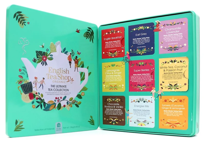 MEGA-SET TÄGLICHER BIO-TEE & TEE-TABELLEN (DAS ULTIMATIVE - 9 FACES) (72 x 1,8 g) 136 g - ENGLISH TEA SHOP