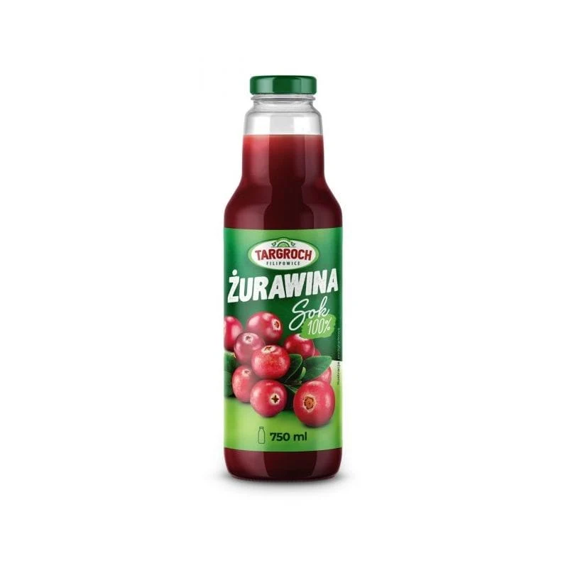 Targroch Cranberry-Saft 100% - Flasche. Glas 750 ml