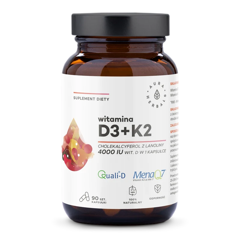 Vitamin D3 4000 IU + K2 90 Kapseln AURA HERBALS